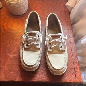 Tan Striped Sperry Boat Shoes